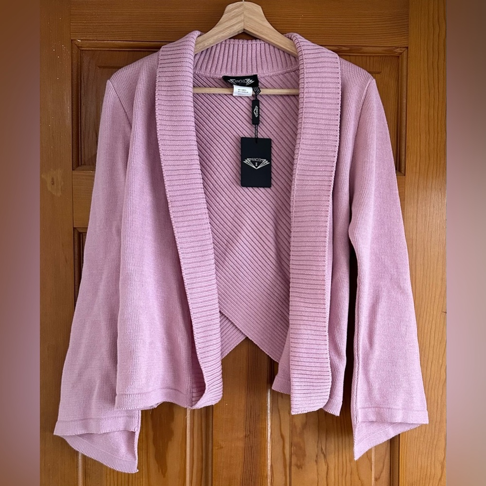 ANGEL Apparel Open Cardigan Wool Blend Pink with bell sleeves & criss cross back